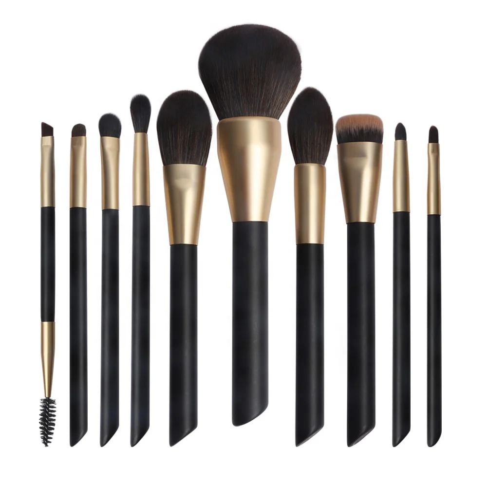 

2023 10pcs Synthetic Vegan Hair Black Wooden Customize Private Label Professional Luxury High Quality Make Up Brushes Set