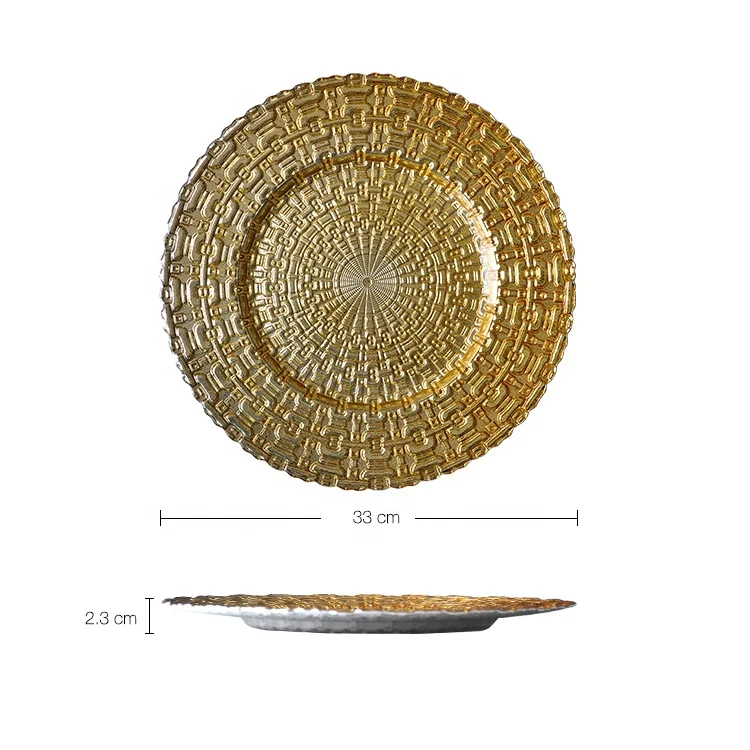 13 inch christmas morden glass crystal embossed charger plate
