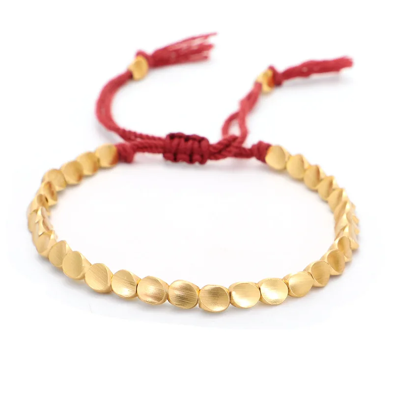 

Trendy Hand Made Jewelry Adjustable Red Blue Rope Irregular Gold Brass Stack Beaded Bracelets for Women Girls Jewelry Gift