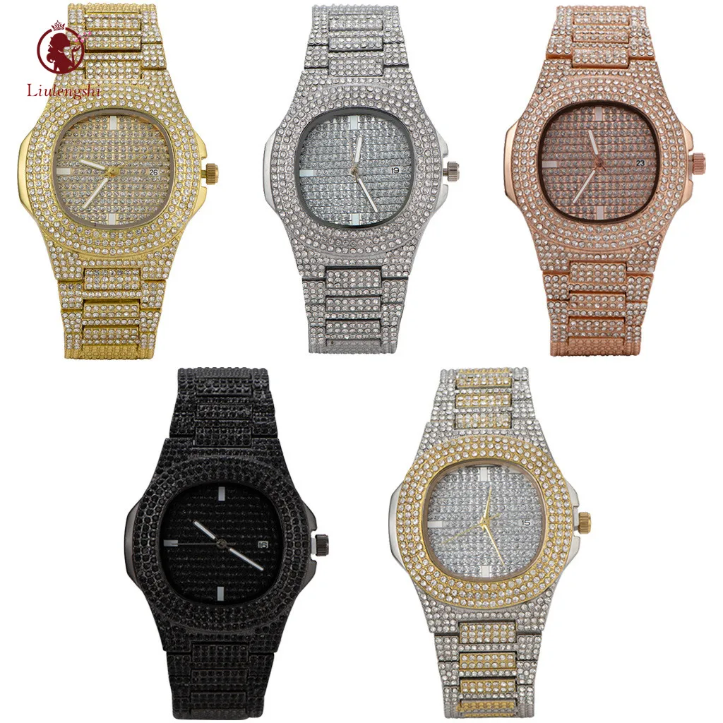 

Gold Silver Rose Gold Assorted Colors Iced Out Diamond Watch Fashion Hips Hops Quartz Analog Wrist Watch