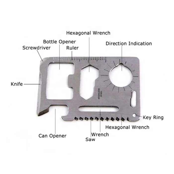 

Stainless Steel 11 in 1 Beer Opener Hunting Army Multifunctional Survival Card Tool, Multi function survival card multi tool opener