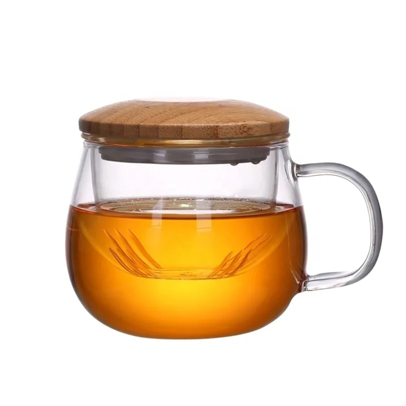 

Heating Tea Cup with Glass Filter Water Cup Round Tea Set Glass Flower Tea Cup with Bamboo Lid, Transparent