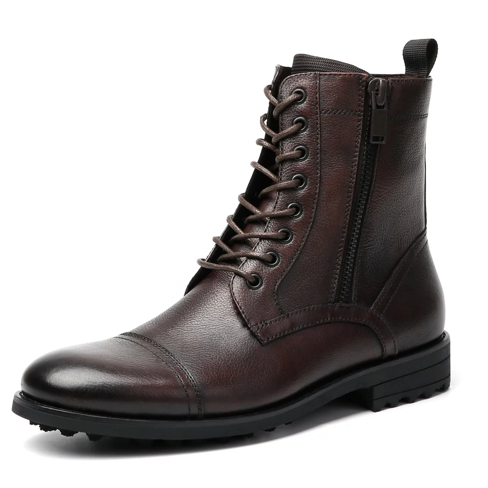 

New Latest Design Fashion Genuine Leather men boot shoe Combat Boot, Brown