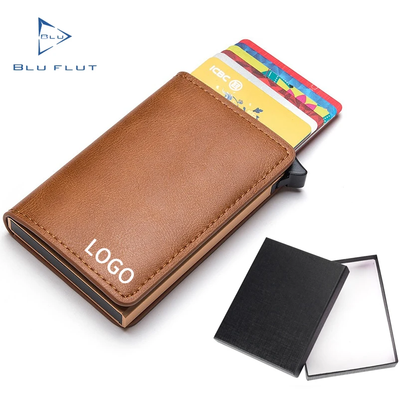 

Multifunctional RFID PU Leather Anti-magnetic Anti-theft Automatic Pop-Up Aluminum Alloy Credit Card Holder Wallet., Khaki,black,blue,red,brown