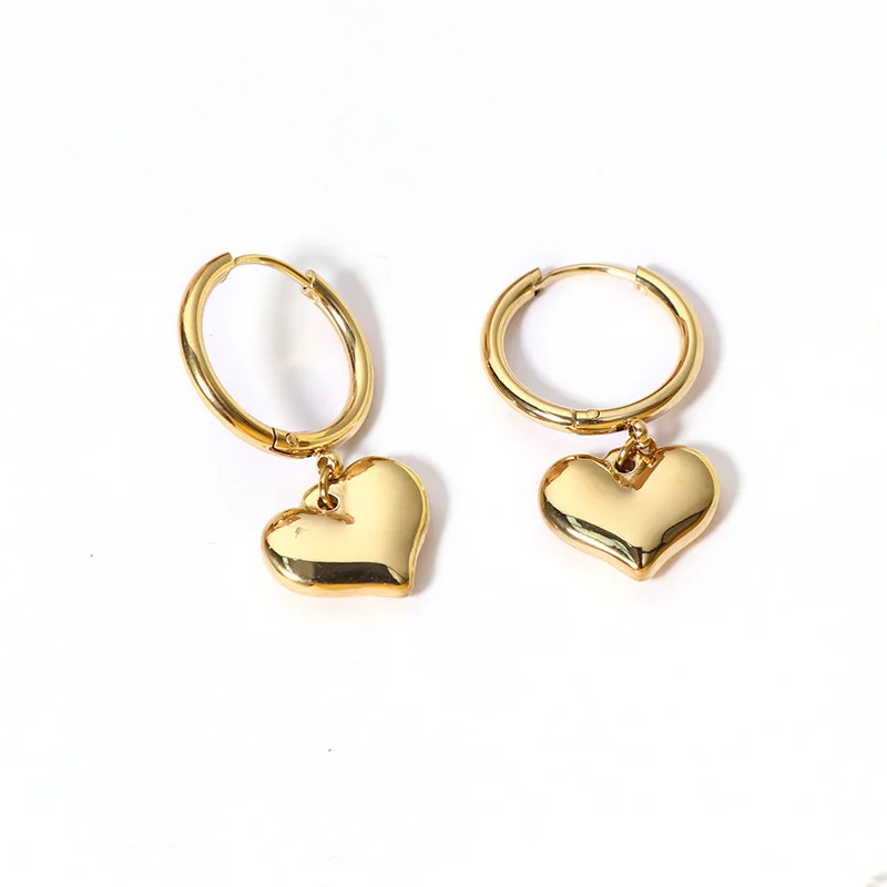 

Ins Geometric 14K Gold Plated 316L Stainless Steel Heart Huggie Hoop Earrings Titanium Steel Heart Pendant Hoop Earrings