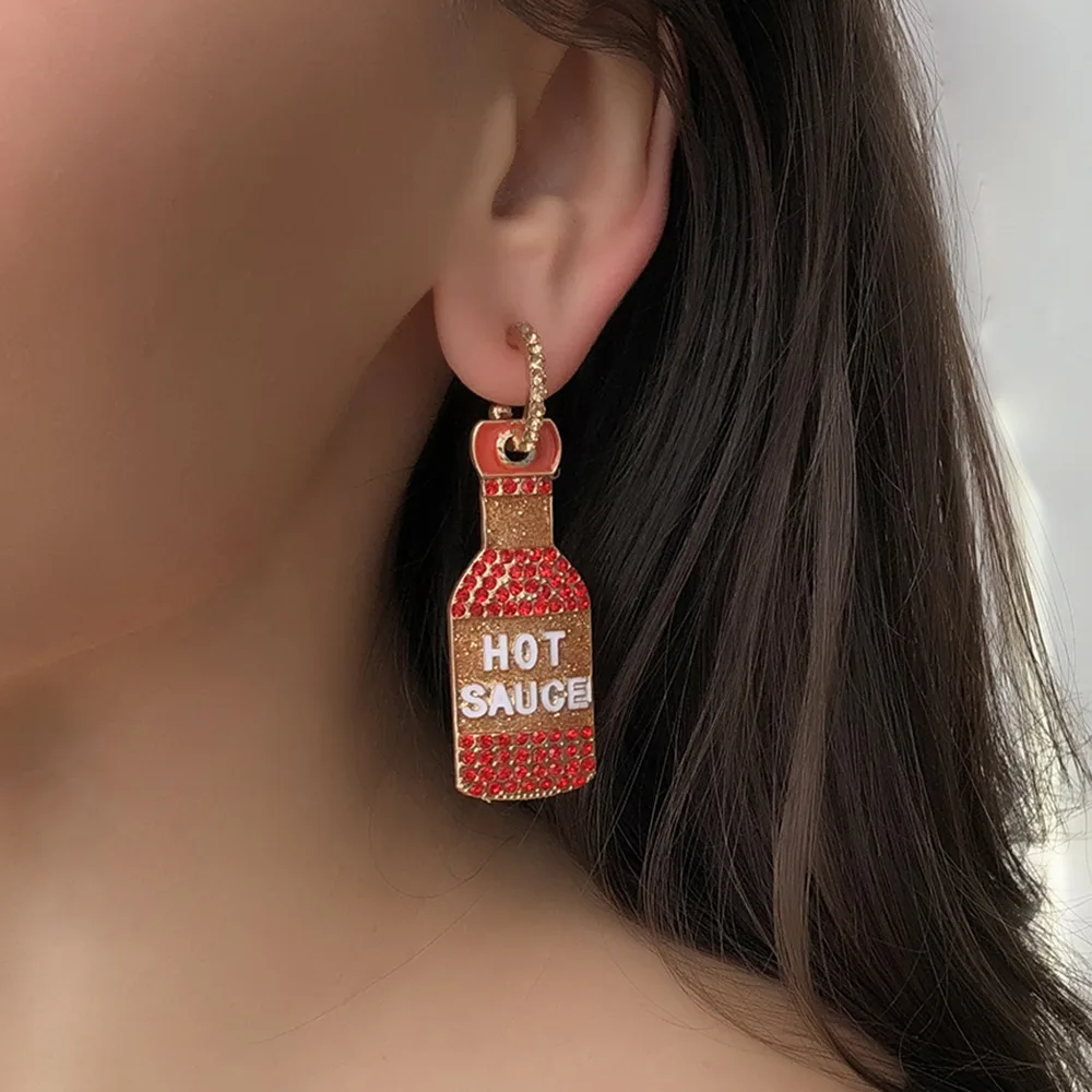 

Kaimei woman tops fashionable geometric new earrings fashion imitation diamond beer bottle earrings enamel alloy earrings, Many colors fyi