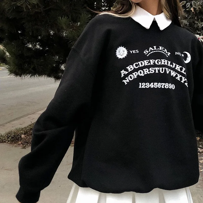

New Design Chic Letter Print Hoodies Women Autumn Turn-down Collar Pullover Gothic Hoodies