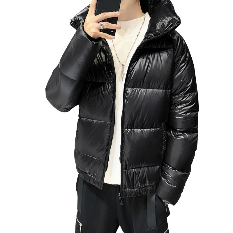 

High Quality Men Shiny Puffer Jacket Men Short Stylish Stand Collar Warm Thick Duck Down Shiny Winter Jacket