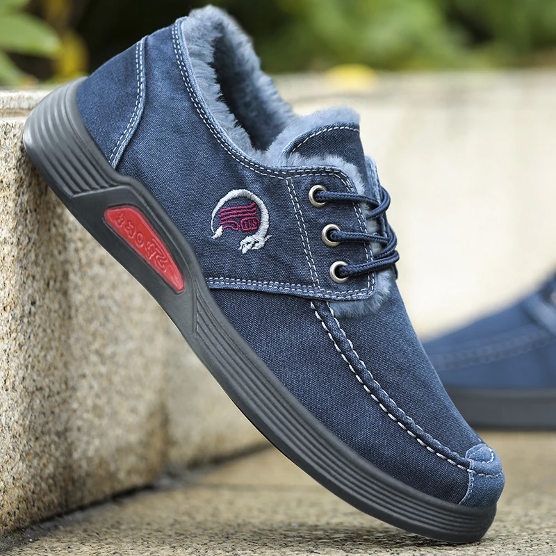 

High-grade brand men's shoes suede cotton walking style upper men's winter outdoor casual shoes warm shoes, Grey/blue