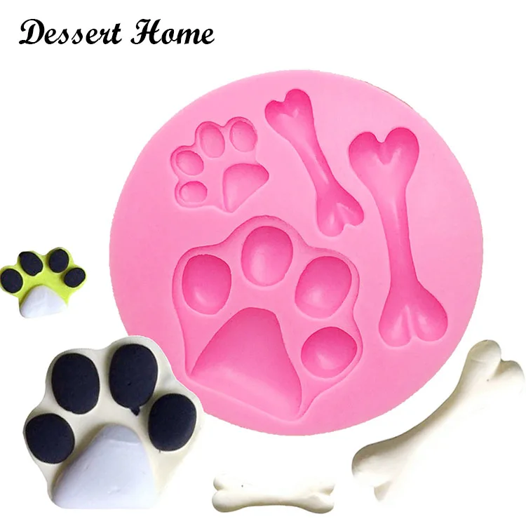 

D0199 DIY 3D Dog bone dog claw Silicone Fondant Mold Cake Decorating Tools Cupcake Candy Chocolate Gumpaste Molds, Pink