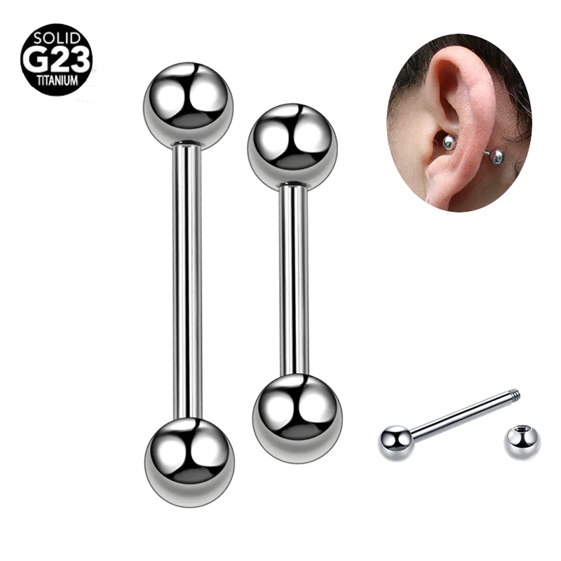 

G23 Titanium Long Industrial Barbell Rings External Screw Thread Tongue Nipple Bar Ear Tunnel Body Piercing Jewelry