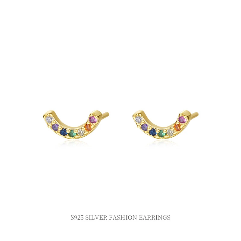 

fashion earring 925 sterling silver smile minimalist earrings gold plated small colorful zircon stud earrings piercing jewelry