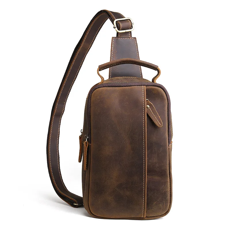 

Fashion Crazy Horse Cow Leather Cross Chest Bags Shoulder Sling Chest Bag Made In China, Coffee