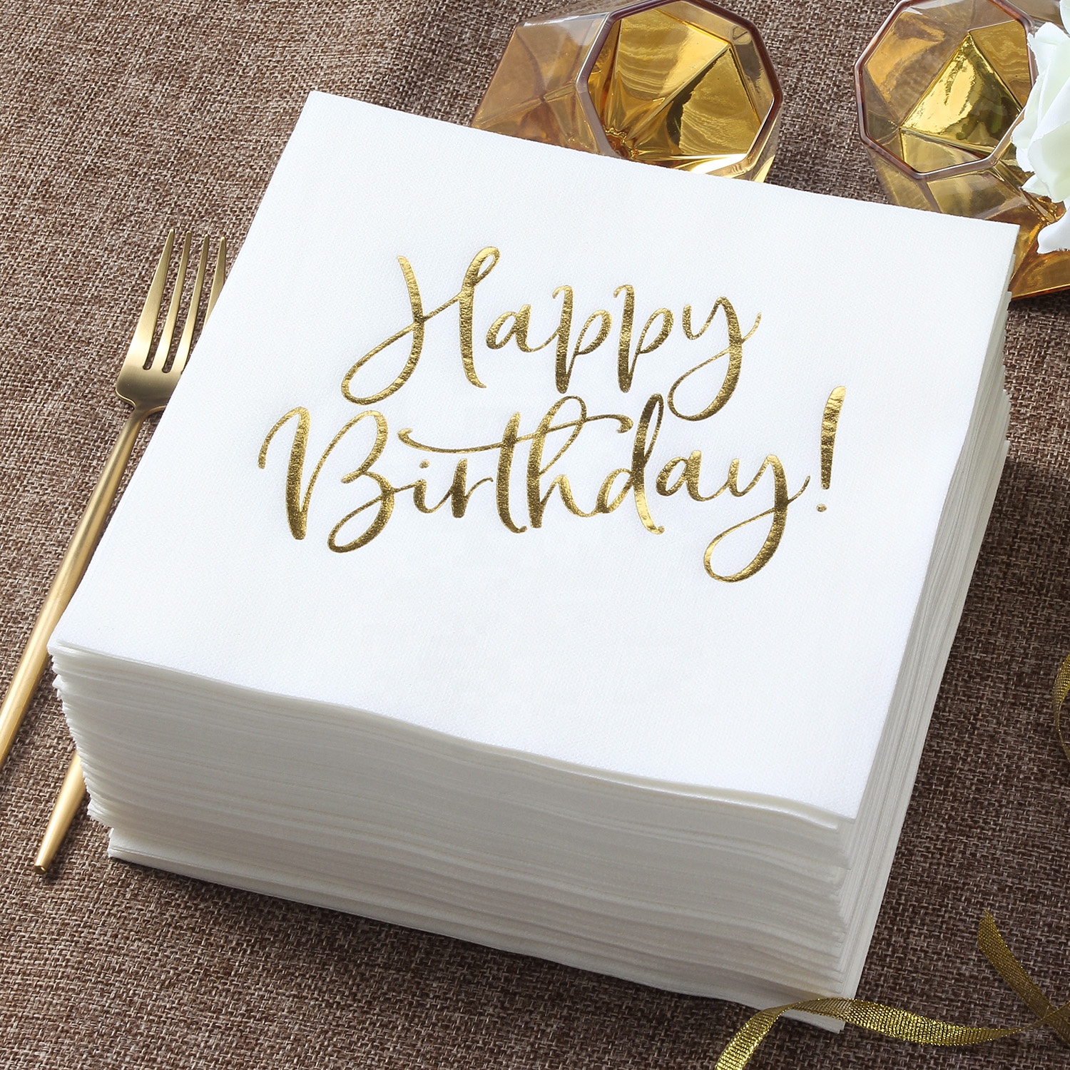

Lekoch Disposable White Square Birthday Dinner Napkin