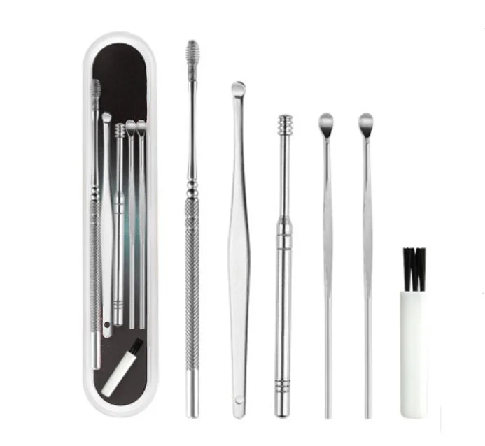 

Portable Care Beauty Tool Kit 6pcs/Set Stainless Steel Ear Pick Up Cleaner Ear Wax Remove, Silver color