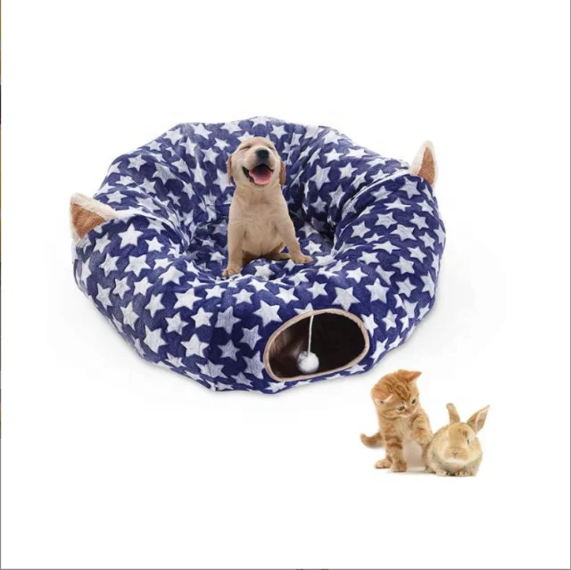 

Cat Tunnel Bed With Central Mat Big Tube Playground Toys Soft Plush Material for Kitten Cat Puppy Rabbit Ferret