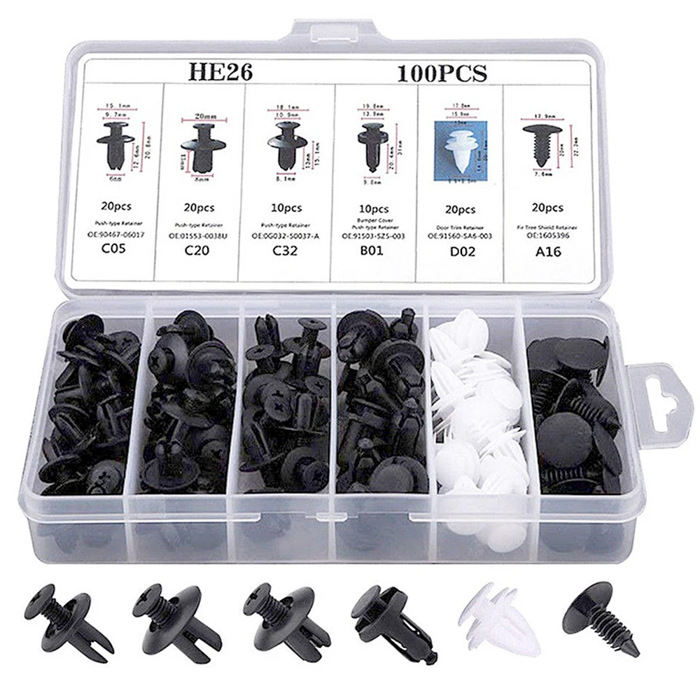 

100pcs Car Fastener Clip 6 Size Mixed Car Body Push Retainer Pin Rivet Bumper Door Trim Panel Retainer Auto Fastener Kit