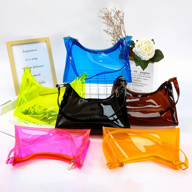 

Wholesale Women Hand Bags 2021 Summer handbags New Style Fashion small Pvc bag waterproof Casual One-Shoulder Armpit Bag, Yellow,blue,black,brown,orange,pink