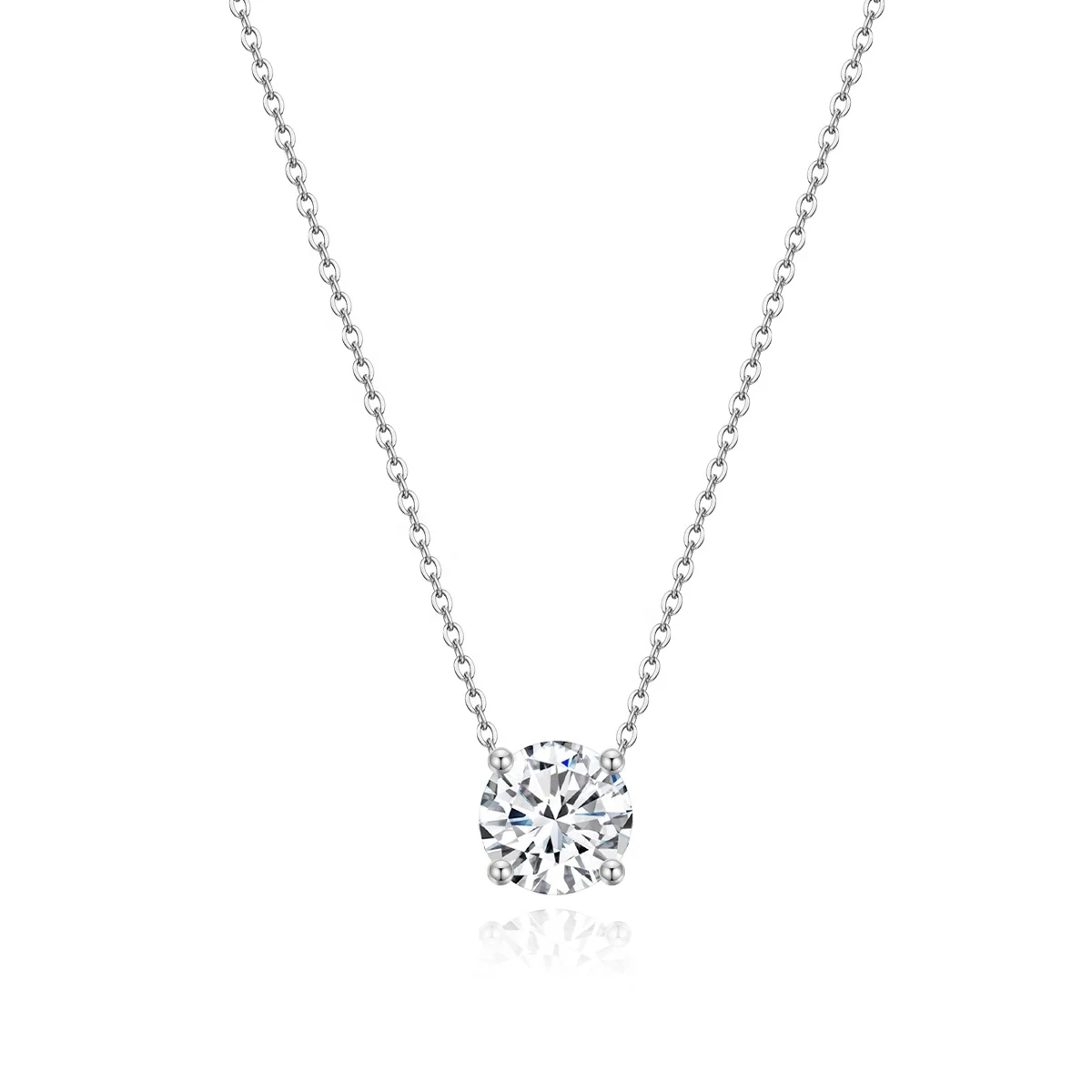 OAHLAN New Fashion Jewelry 925 Sterling Silver Necklace 1.5ct Round Cut Cubic Zirconia Pendant Necklace for Women