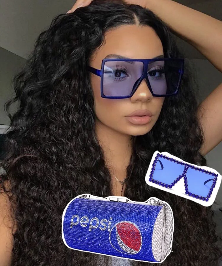 

2021 designer cola Trendy women evening pop can diamond clutch purses sets crossbody handbag and matching sunglasses shades set, White,black,red,blue,yellow.and so on