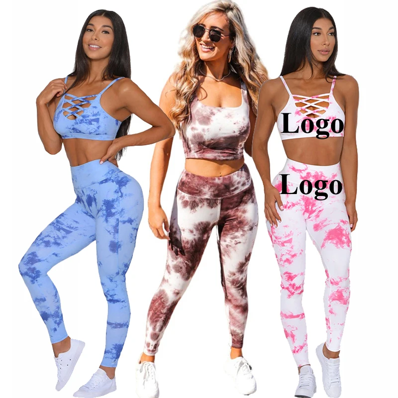 

Custom Logo OEM Women Tie Dye High Waist Sport Wear Workout Gym Fitness Yoga Active Wear Set, Tie dye print yoga set