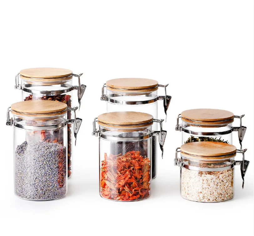 

High quality glass jar with wooden clip tops Customized Storage Glass Jar, As shown