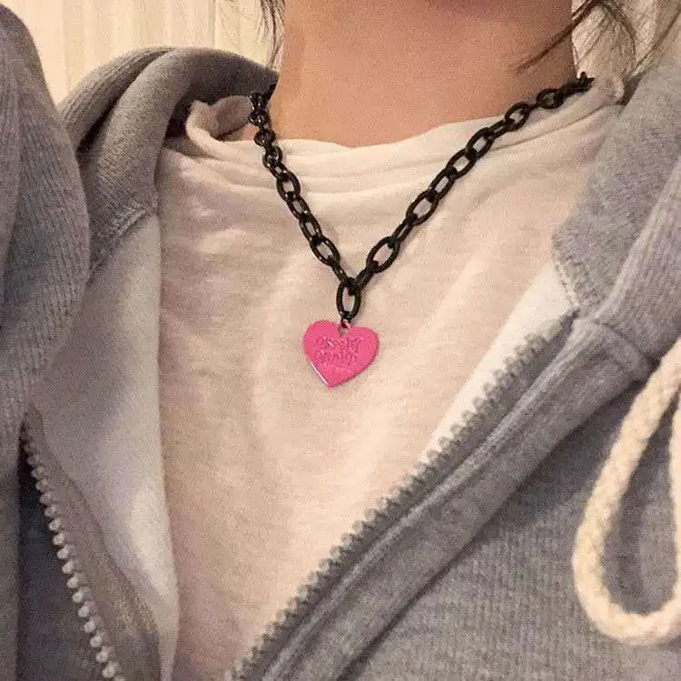 

New Trend Pink Peach Heart Necklace Trendy Simple Adjustable Love Heart Choker Necklace For Women