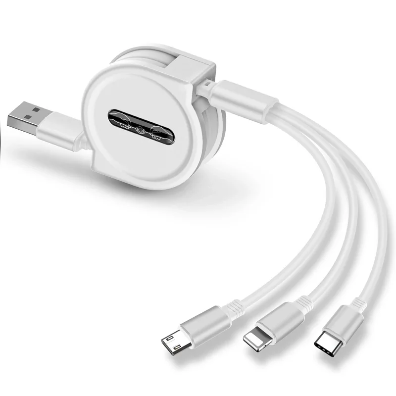 High Quality Can Expansion 3 in 1 Telescopic Data Line One Dragging Three Android Type-C Mobile Phone Charging Cable - ANKUX.COM