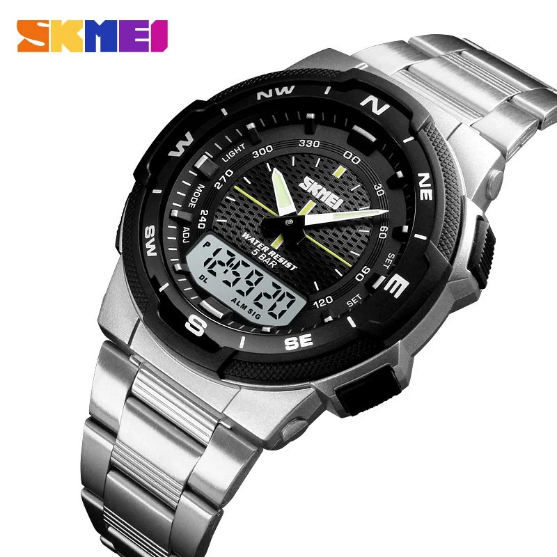 

SKMEI Watch Men's Watch Fashion Sport Watches Stainless Steel Strap Mens Stopwatch Chronograph Waterproof Wristwatch Men, 4 colors