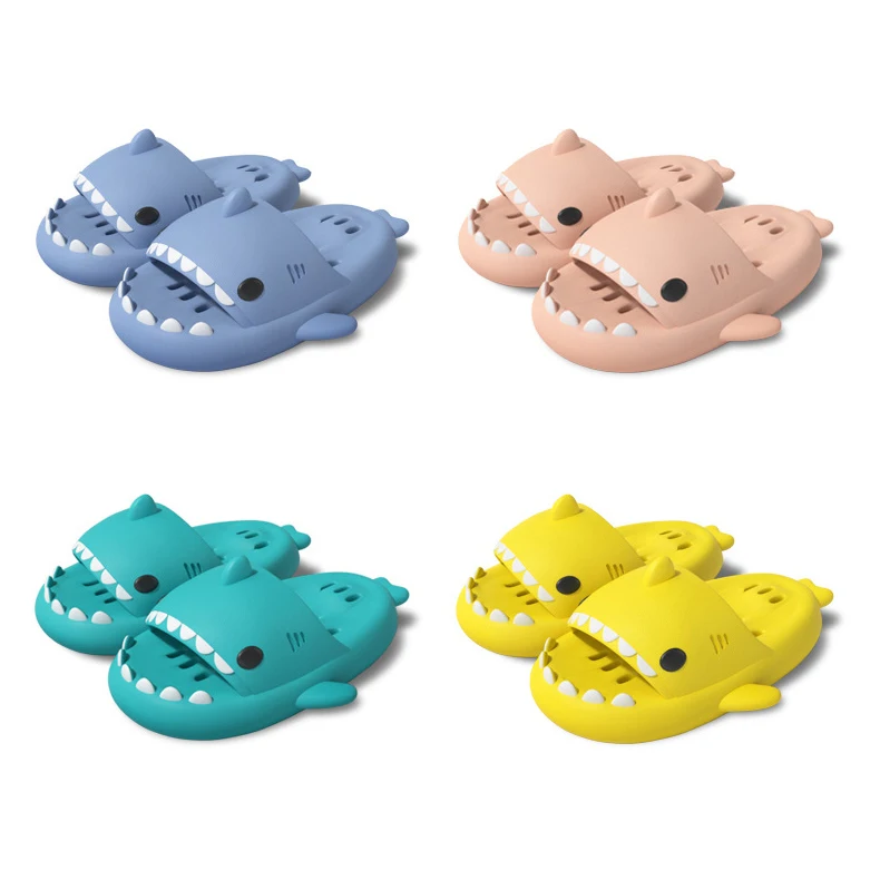

Cartoon Shark Hollow Out Bottom Slippers Adult Couple Non Slip Bathroom Slippers Outdoor Funny Home Sandals