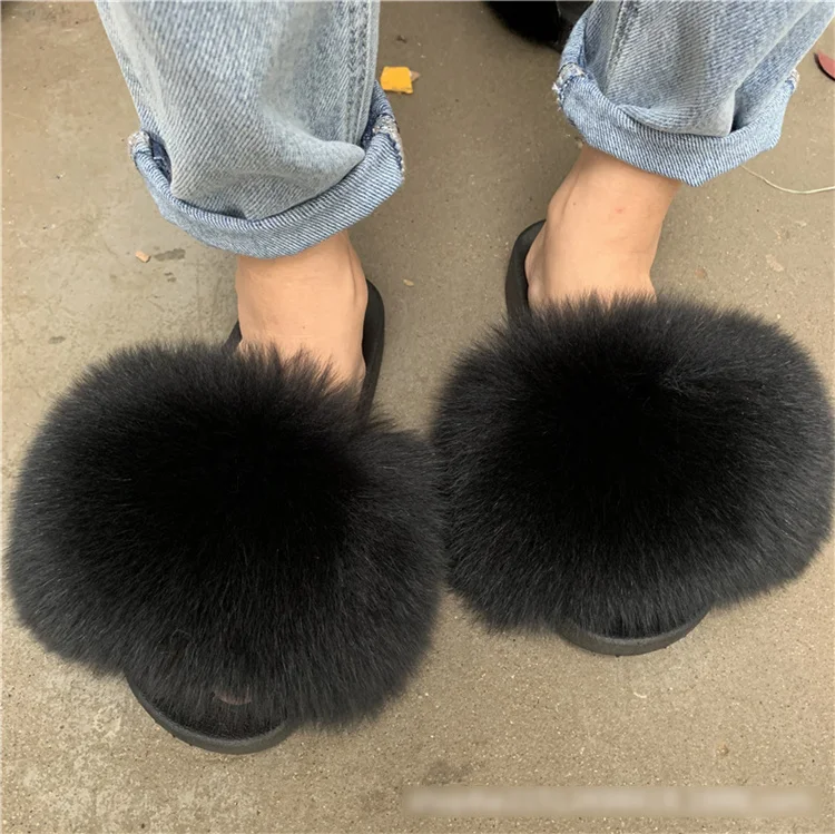 

New Style 2021 Summer Trendy Open Toe Womens Plush Fluffy Luxury Fur Slides