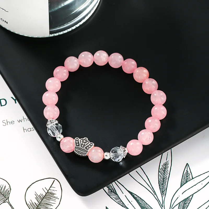 

2021 New Trend Crown Elastic Natural Crystal Stone Beaded Bracelets for Women Natural powder crystal handmade jewelry