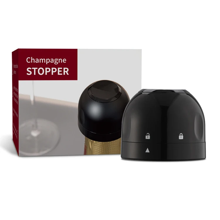 

Small Items Mini Portable Custom Logo Plastic Champagne Bottle Stopper Champagne Stopper, Black