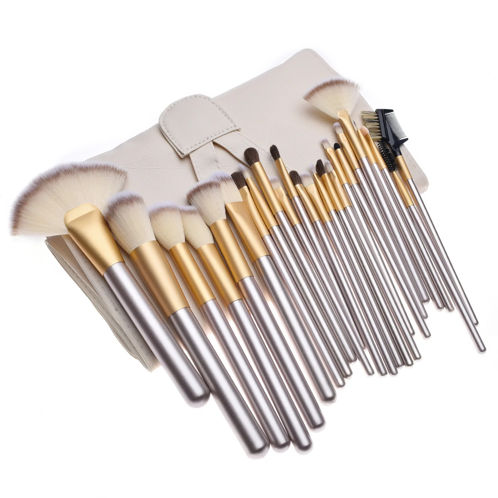 

High Quality Custom Professional Foundation Cosmetic Brush Wooden 24 pcs Makeup Brushes Set, Creamy white