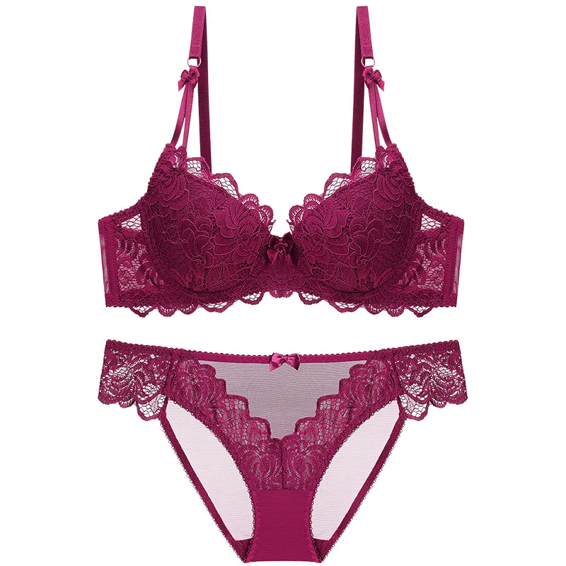 

Women Lace Bra Set Push Up Lingerie Sexy Bra Transparent Bra Panties Bralette Intimate Female Underwear Set