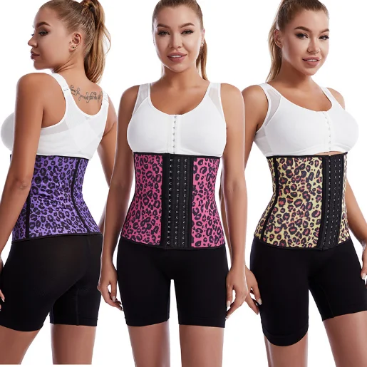 

Gym Waist Cinchers Sweat Belt Pink Purple Yellow Leopard Print Neoprene 9 Steel Bone Latex Rubber Waist Trainers With Hooks, Yellow/pink/purple