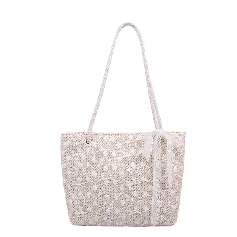 

SP792 large capacity tote lace straw beach handbag designer straw woven shopping bag, Picture shown