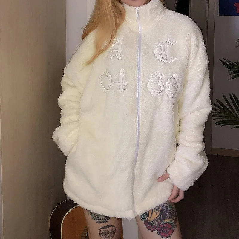 

New design 2020 good quality winter coat for women embroidery fleece breathable long coat women, White