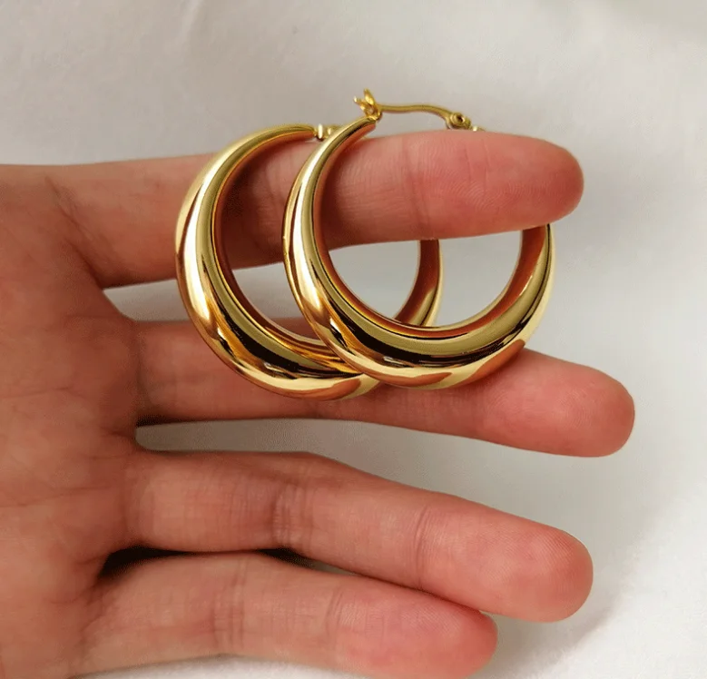 

Simple Gold Silver Plated 40MM Stainless Steel Round Hoop Earrings No Tarnish Plated Hoop Earring