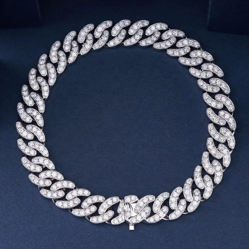 

STARYEE 18k au750 solid white gold hip hop culture jewelry cuban link chain iced out moissanite bracelet women men