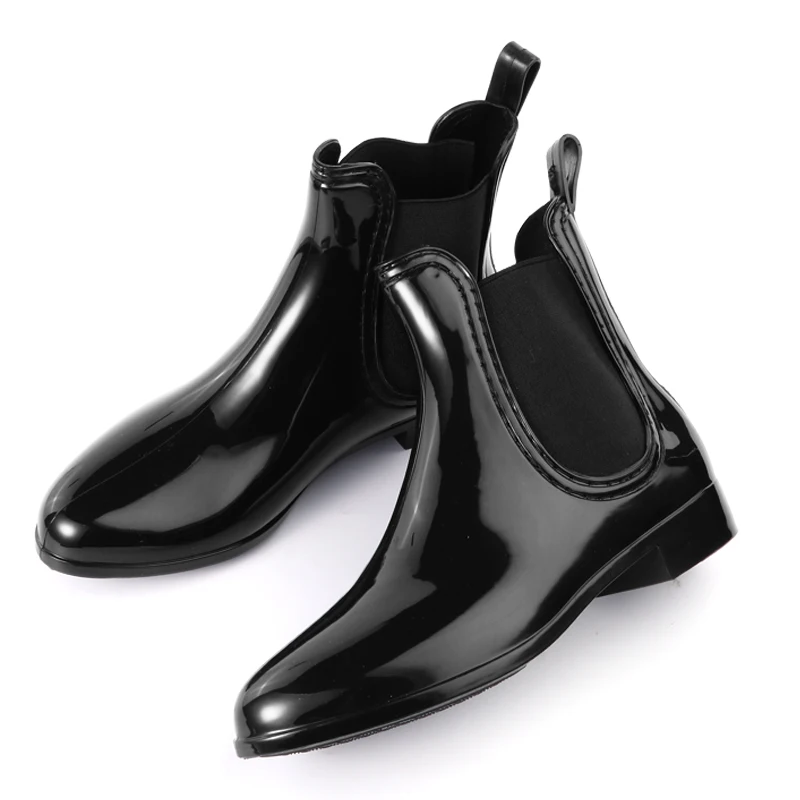 

Fashion low heel rain boots non-slip Chelsea ankle boots women waterproof shoes, Black