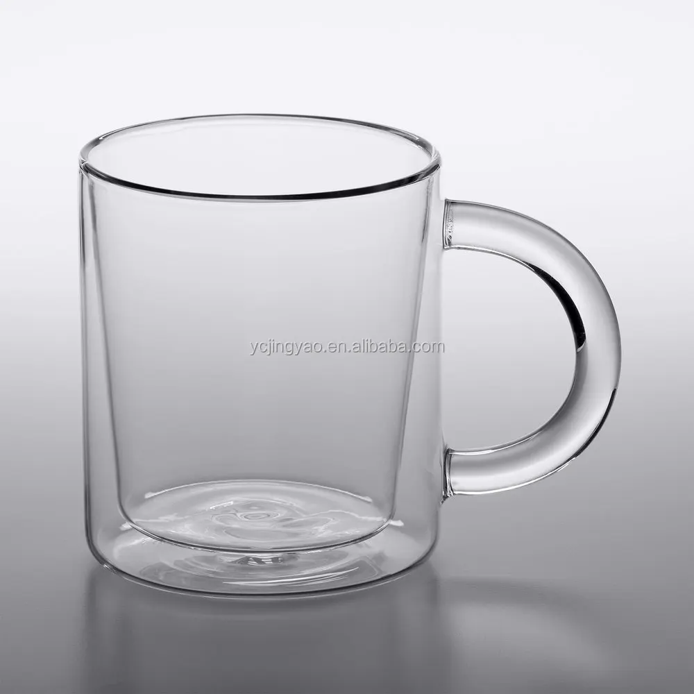 

400ml Handmade Heat Resistant Glass Coffee Mugs Double Wall Insulated Thermal Cups Drinking Glasses for Coffee, Clear transparent