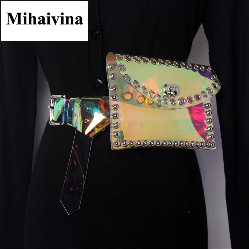 

Transparent Shiny Bum Bag Clear PVC Fanny Pack Holographic Waist Belt Bag Wholesale, Transparent/multicolour