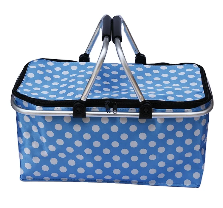 

New Insulated Storage Basket Aluminum Frame Foldable Tote Picnic Basket Cooler Bag For Shopping, As pictures/customized