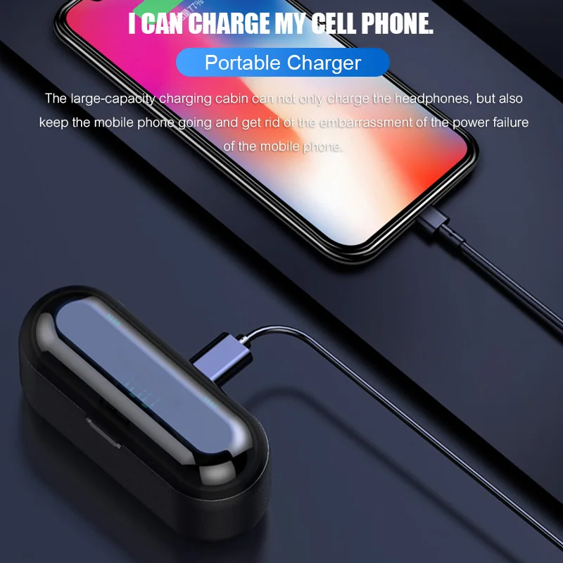 

2021 Unique Wireless Earphone F9 TWS noise cancelling durable earbuds With Microphone 2000mAh Power Bank charge case Headset