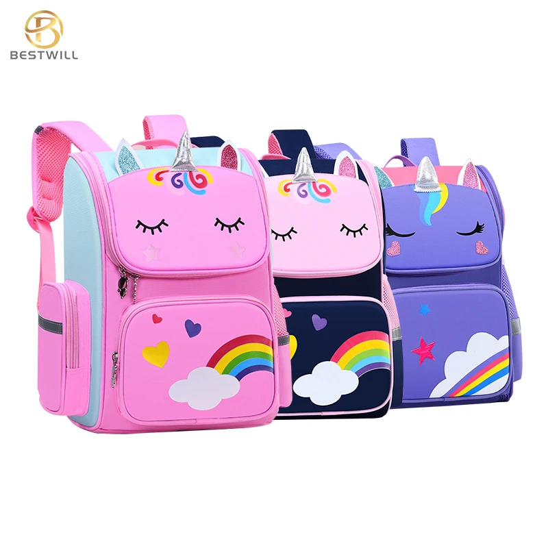 

Bestwill New arrivals kindergarten cute cartoon school backpack child girl, Royal blue, pink, purple, blue
