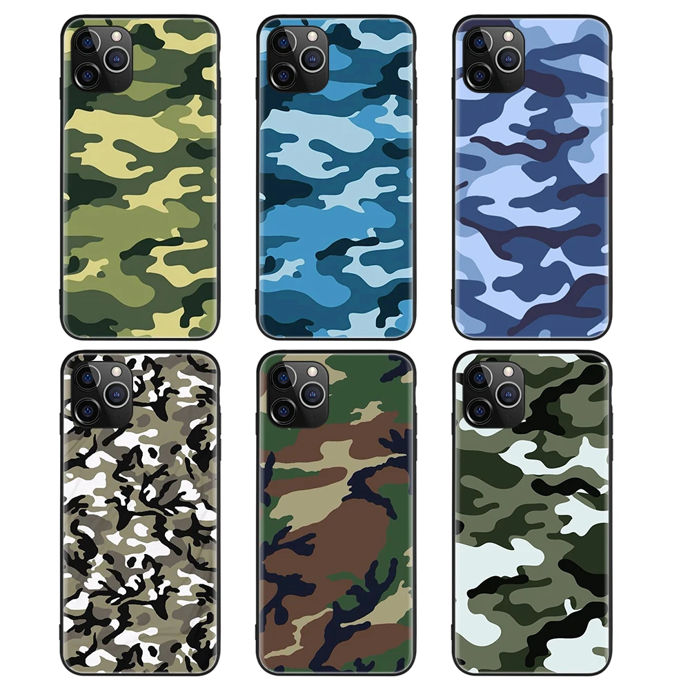 

Custom Print Cool Camo Army Black Silicon Phone case for iPhone 7 8Plus 11 Pro Max XR XS 12 Soft TPU Mobile phone cover
