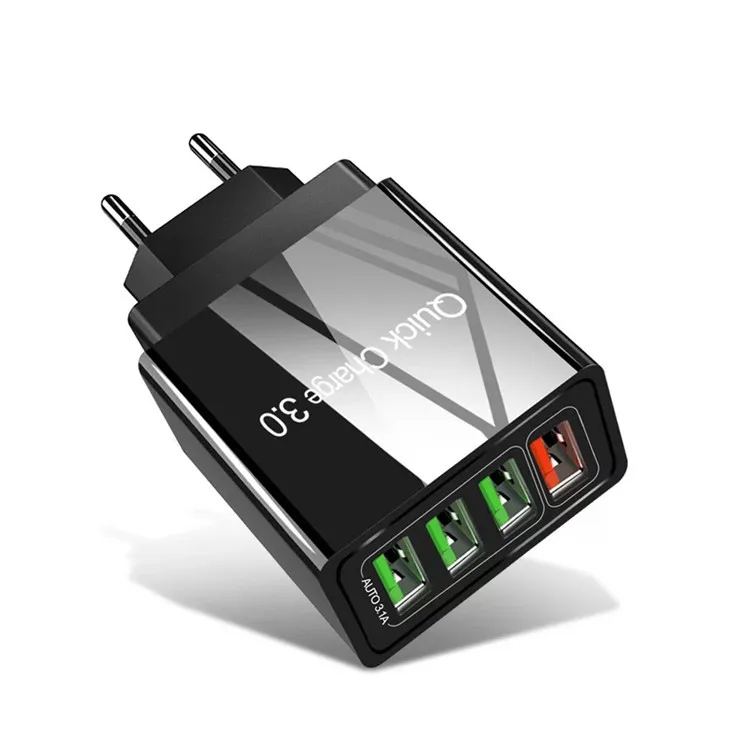 

Universal Wall Portable QC3.0 4 USB Travel Charger Adapter EU US UK Plug Mobile Phone Charger for iPhone XS Max X 8 iPad Tablet, Black,white