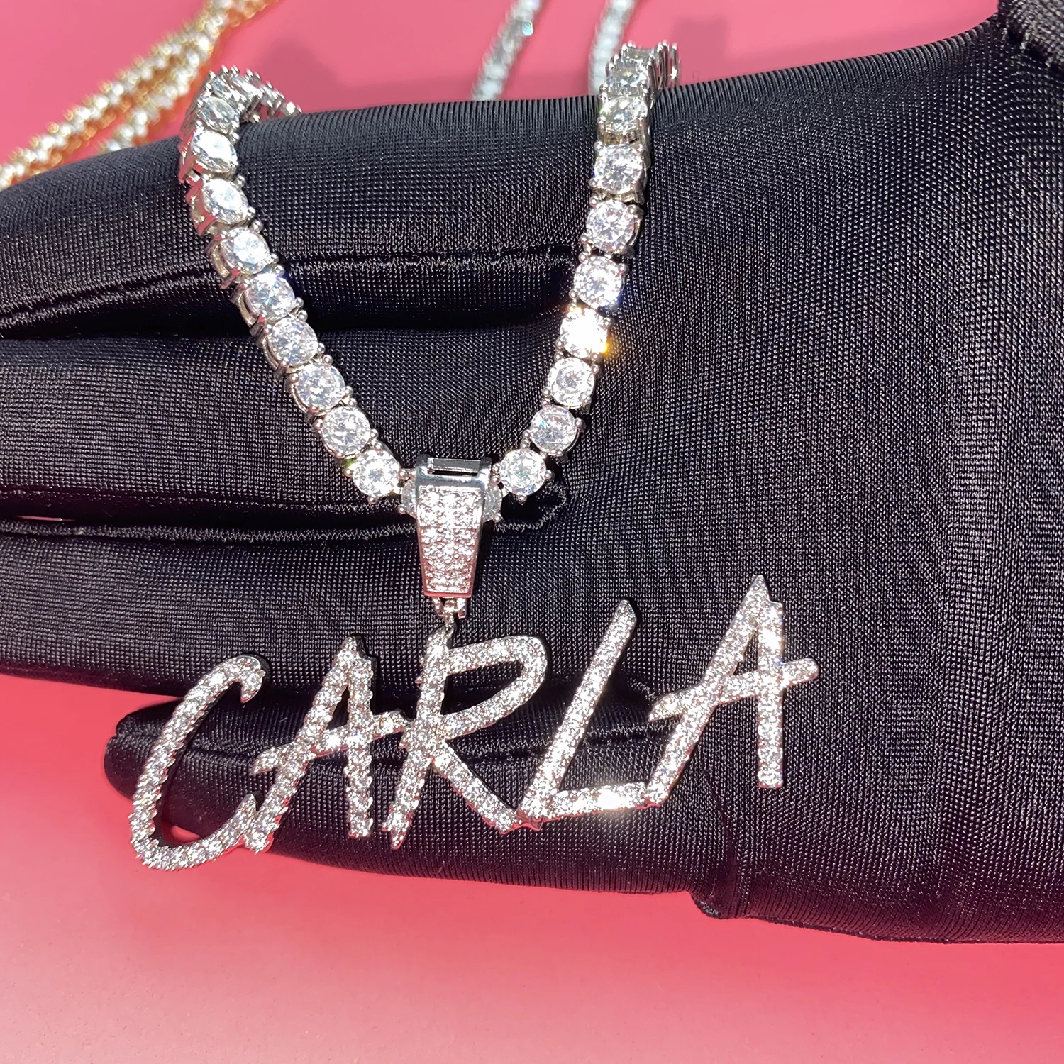 

Hip Hop iced out personal pendant Custom name diamond letter pendant necklace Brush font new style custom name pendant necklace