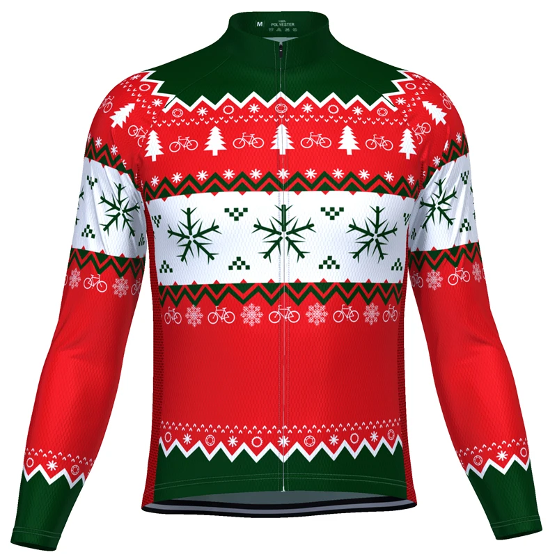 

HIRBGOD MT085 Christmas Green Red Cycle Jersey Men Long Sleeve Bike Jersey Comfortable Cycling Jersey Plus Size Cycling Wear, Black